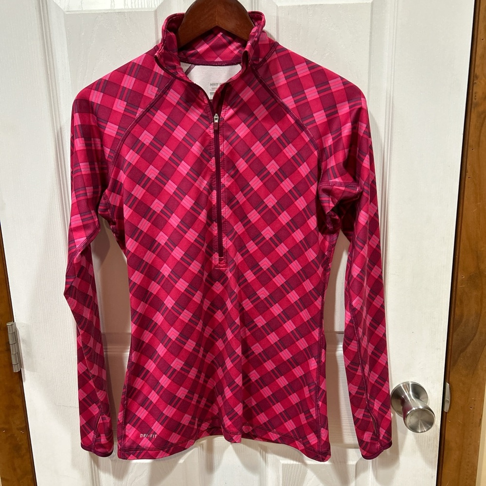 Nike Pro Pink Plaid Half Zip Pullover